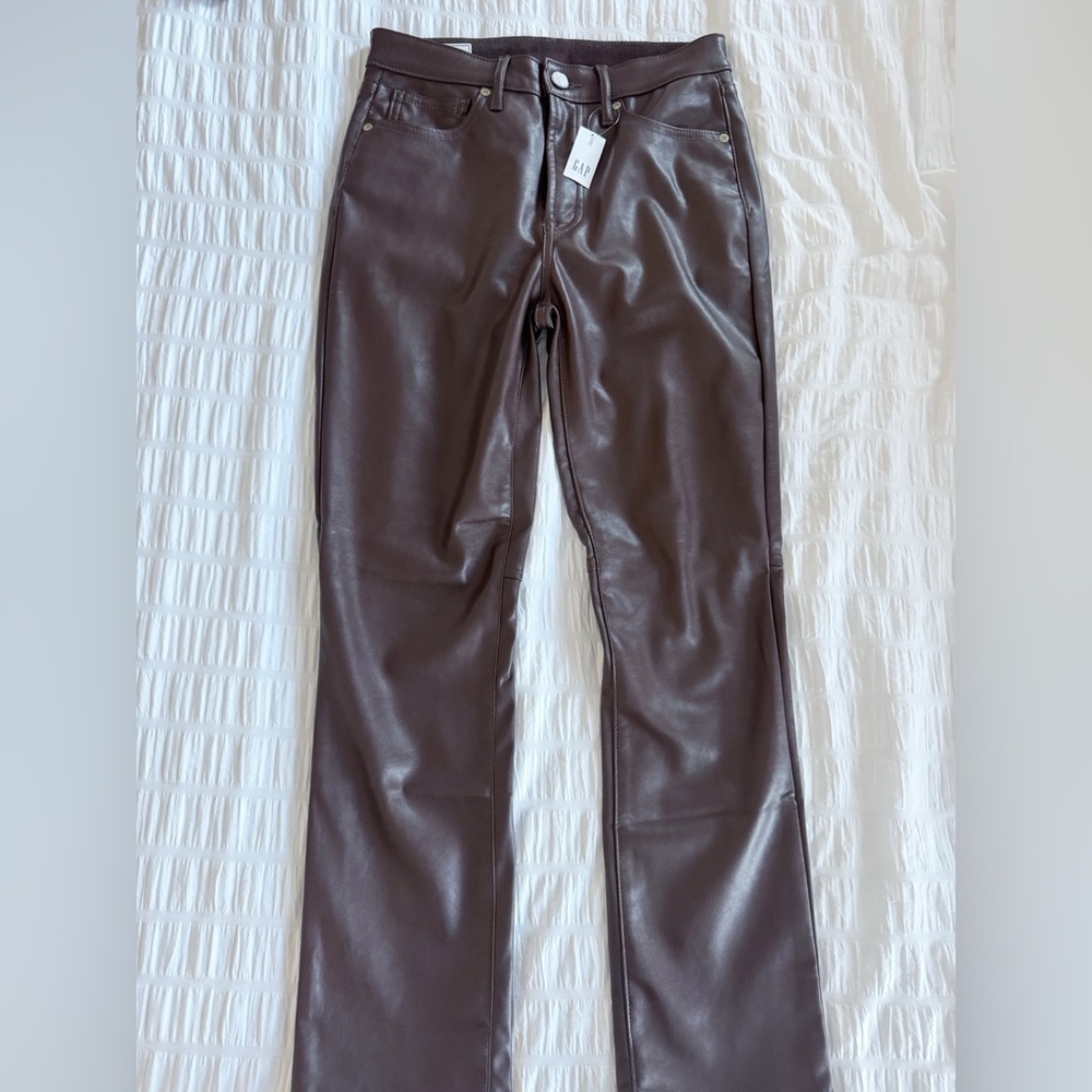 NWT Gap Vintage Slim Espresso Brown Faux-Leather Straight Leg Pants Size 4 | 27